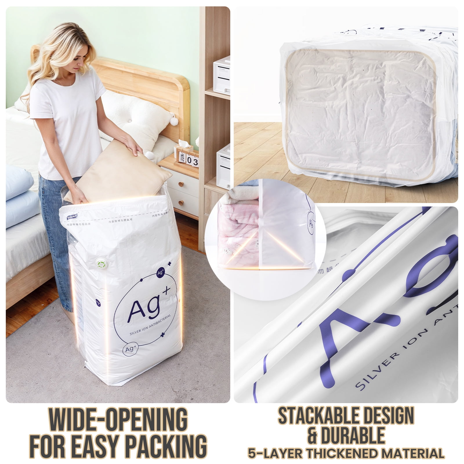 TAILI Vacuum Storage Bags Jumbo Cube, 6 Pack, 31x40x15 inches, for Clothes Comforters Blankets Bedding