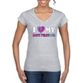 thumbnail image 1 of I Love My Boyfriend Tie Dye Pop Culture Womenâ€™s Standard V-Neck Tee, Heather Grey, Large, 1 of 3