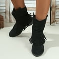thumbnail image 6 of Dasayo Women Boots Footwear Wide Calf Mid-Calf Black Slouch Cowgirl Fringe Western Low Heel Boots Woman Shoes 36, 6 of 9