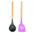 thumbnail image 1 of Utensilios de cocina del silicón, sistema del utensilio de cocina de 2 piezas, utensilios de cocina de madera fáciles de limpiar, 1 of 5