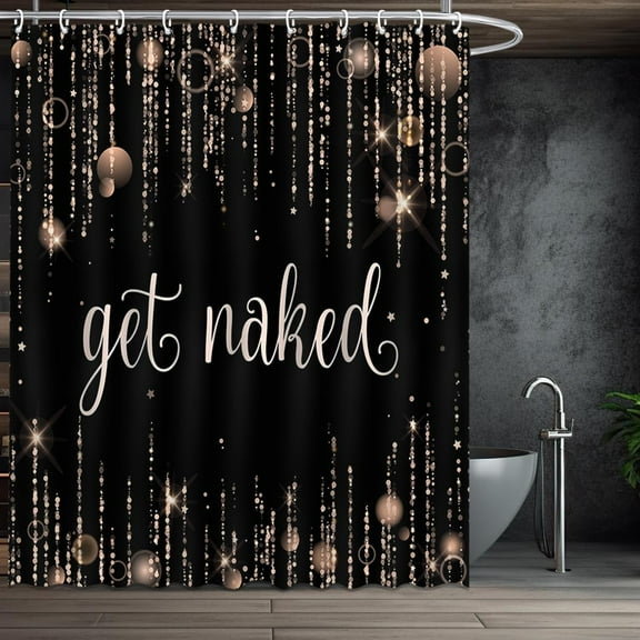 Black and Golden Shower Curtain Get Naked Shower Curtain for Bathroom Modern Glitter Bling Bath Curtain Decor with 12 Hooks 72x72 Inches