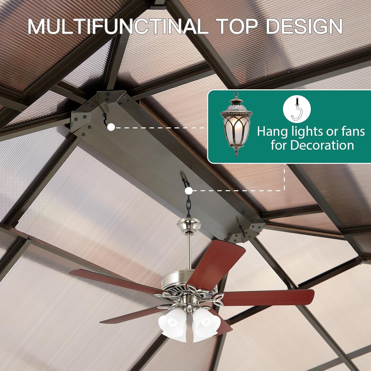 2025 New 10x13ft Gazebo, Hardtop Outdoor Canopy Aluminum Frame Permanent Gazebo with Netting and Curtains, Polycarbonate Garden Tent for Patio, Lawn, Backyard, Deck