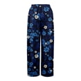 thumbnail image 5 of Women Palazzo Pants Summer Boho Baggy Wide Leg High Waist Flowy Beach Casual Trousers with Pockets Dark Blue S, 5 of 8