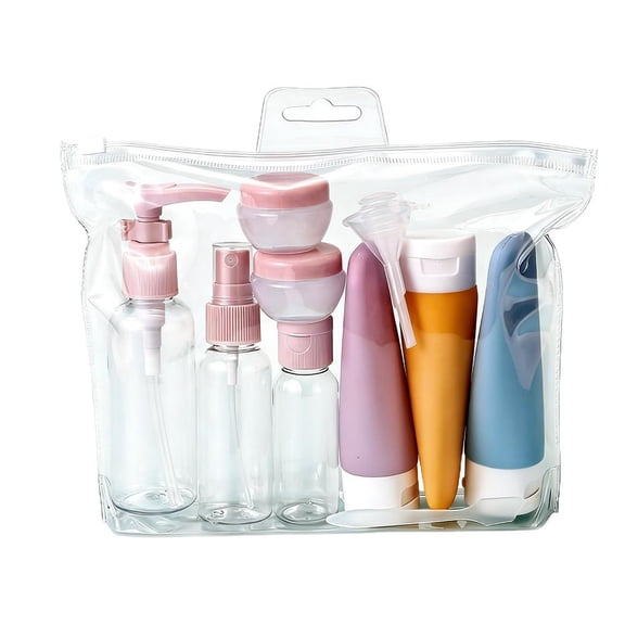 11-Piece Travel Bottle Set in Clear Plastic with Leak-Proof Design for Toiletries and Carry-On Luggage