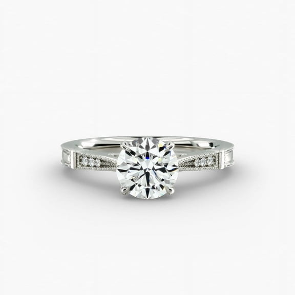 First Jewelry Round Cut 1.7 Ct Moissanite Ring for Women - 14k White Gold Plated Engagement Band - Wedding Anniversary Gift - Love Ring for Women - Birthday Moissanite Ring