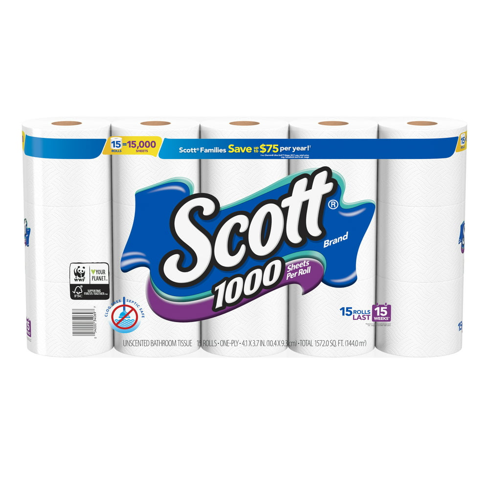 Scott 1000 Toilet Paper, 15 Rolls - Walmart.com - Walmart.com