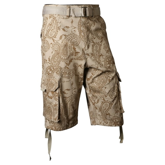 Ma Croix Mens Paisley Cargo Shorts Heavyweight Big and Tall Multi Pocket Outdoor Twill Shorts with Belt