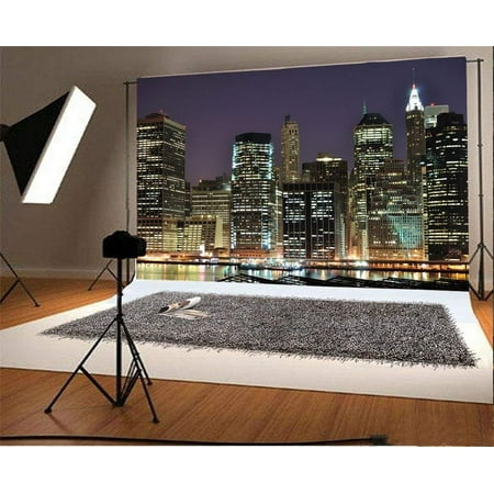 Image of ABPHOTO Polyester 7x5ft Photography Backdrop City Landscape Night View Skyscraper Photo Background Backdrops for Photography Photo Shoots Party Newborn Kids Baby Personal Portrait Photo Studio Props