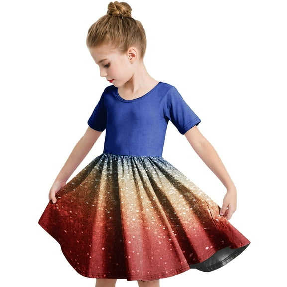 YOUYEDIAN 4th Of July Plus Size Spring Toddler Dress 1776 Crewneck Red Blue and White Tshirt Dress Freedom Short Sleeve Little Girls Patchwork Dress 2025 Summer Casual Midi Dress,Beige 5-6 Years