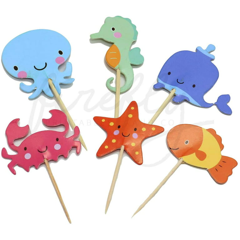 Aquarium Fish 24 Cupcakes Toppers Double Sized Baby Shower Decorations  Party Cake Decorating Supplies First Birthday Decorations Kids Children  Baking Supplies Gender Reveal (Aquarium 24) 