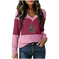 thumbnail image 2 of LEBONYARD Women's Fashion V-Neck Christmas Printing Pullover Ladies Tops Casual Solid Color Long Sleeve Comfortable Fit Chic Ladies Fall Outwear Tops, 2 of 3