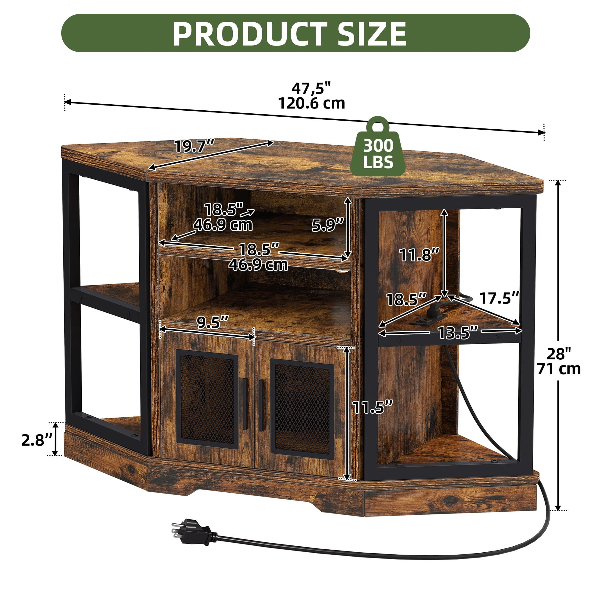 Uforic Corner TV Stand for TVs up to 55", Farmhouse Entertainment Center with Power Outlet,Brown