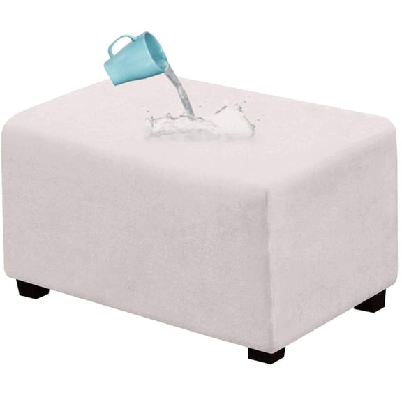 Waterproof Ottoman Cover Rectangle, Stretch Velvet Soft Ottoman Slipcovers Fit Folding Storage Stool with Elastic Bottom-White-Medium