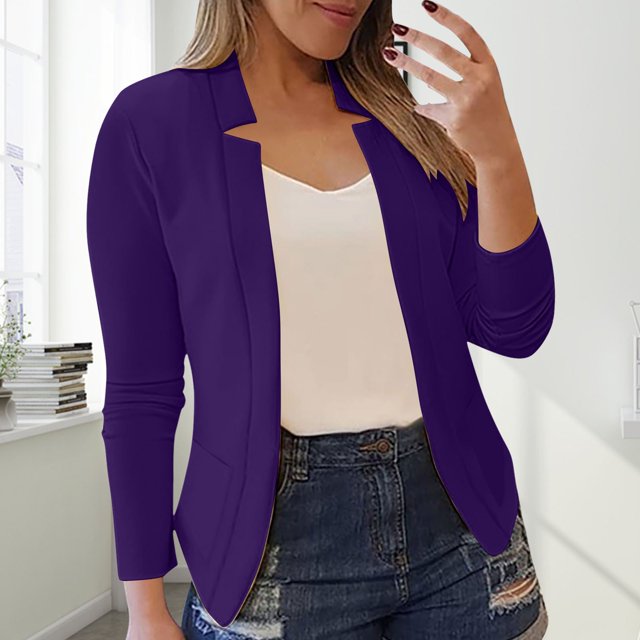 IMENGL Veste de Petit Tailleur Décontractée Unie, Violet TG, Taille M-5TG