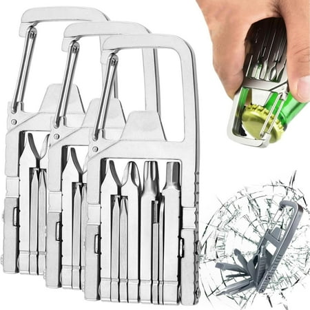 GIUHUIZ 12 in 1 Keychain Multi tool carabiner multi tool key chains Multitool Screwdriver Bit Folding Multi Tool Bottle Opener Portable Pocket Tool for Outdoors Camping(1pc)