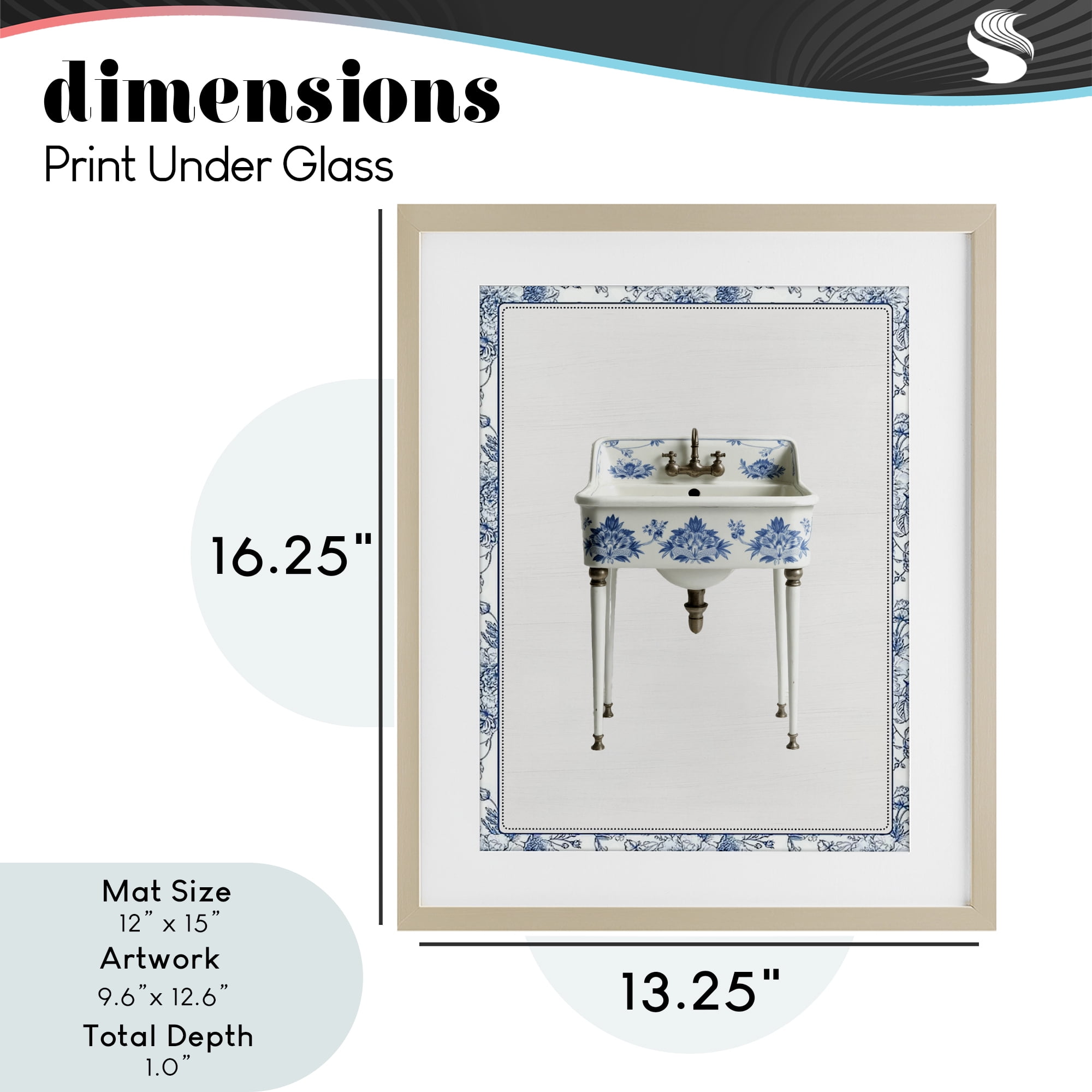 Vintage Chinoiserie Sink Birch Framed Print Under Glass, design by Lettered and Lined