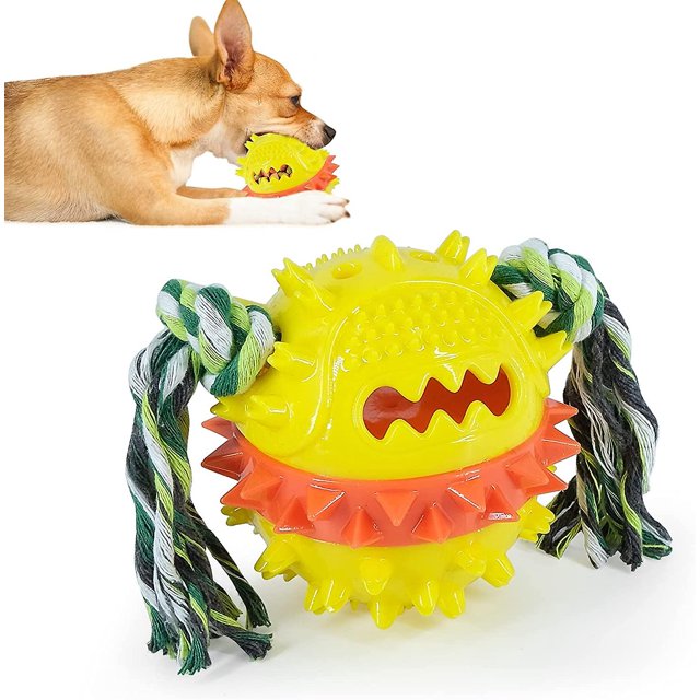 Juguete para masticar perros, juguete multifuncional para mascotas, juguetes para encoger molares, juguete de pelota de goma para limpieza de dientes para perros, juguete para masticar perros (yoy) Feliz Sencillez