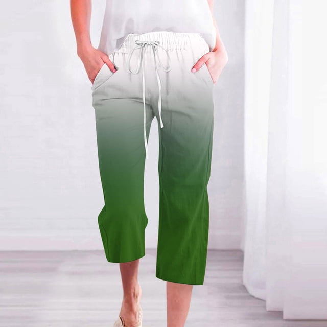 Styesk Women's Pants Fragrant Linen Gradient Printed Loose Women Fashionable Drawstring Pants Cropped Pants