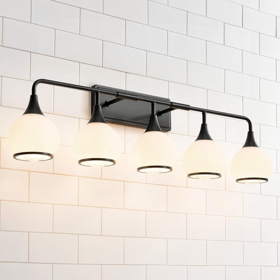 KAISITE 5-Head Bathroom Light Fixtures Matte Black Vanity Light over Mirror with Clear Glass Shade Wall Sconce for Hallway Bathroom