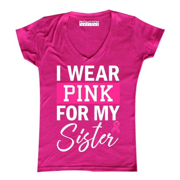Promotion & Beyond Pink (Ribbon) For My SISTER Cancer Awareness Women's V-neck, 2XL, Pink