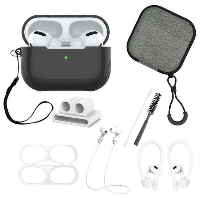 Funda Alto Brillo y Kit Accesorios Gadget Collection Mx Para airpods Pro 9 Piezas negro