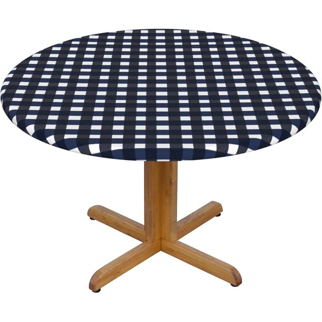 Round Fitted Tablecloth 48 Inch, Navy Blue Lumberjack Plaid Fitted Tablecloth Round Fitted Table Cloth Comfortable Table Cloth Cover Kitchen Tablecloth for Party, Wedding, Cocktail, Banquet, Festival