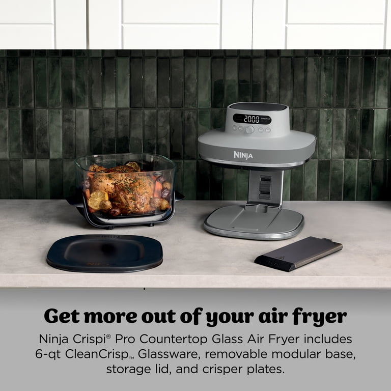 Ninja Crispi Pro Glass Air Fryer 6-Qt, 4-in-1, Air Fry Bake Recrisp Dehydrate, Dishwasher Safe, As100wh White