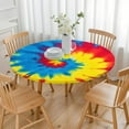 thumbnail image 3 of Colorful Rainbow Tie Dye Spiral Pattern Round Fitted Tablecloth with Elastic Edge,Dining Table Cover Waterproof,Outdoor Round Tablecloth for Camping,Dining,Indoor and Outdoor, 3 of 7