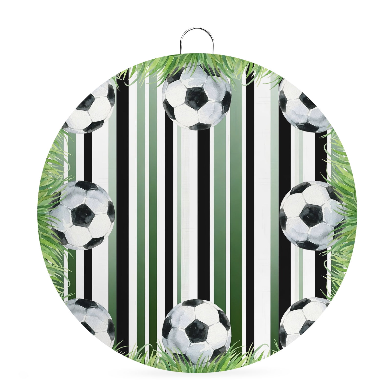 Welcome Sign Front Door Decorations Football Sport Round Wall Art Outdoor Metal Wreaths Modern Lawn Balls Gaming Green Black Lines Seasonal Hanging Sign for Home Porch Decor Warming Gift 6 In