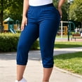 thumbnail image 2 of Nhthy Women's Plus Size Solid Casual Capri Pants, Comfort Loose Fit 7/8 Cropped Trousers with Side Pockets for All Day Wear Blue XXL, 2 of 8