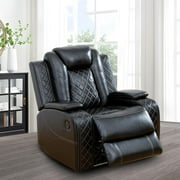 PonLiving Leather Power Recliner Sofa Set LED Lights USB Chargers Black Leather Living Room Furniture CHAIR