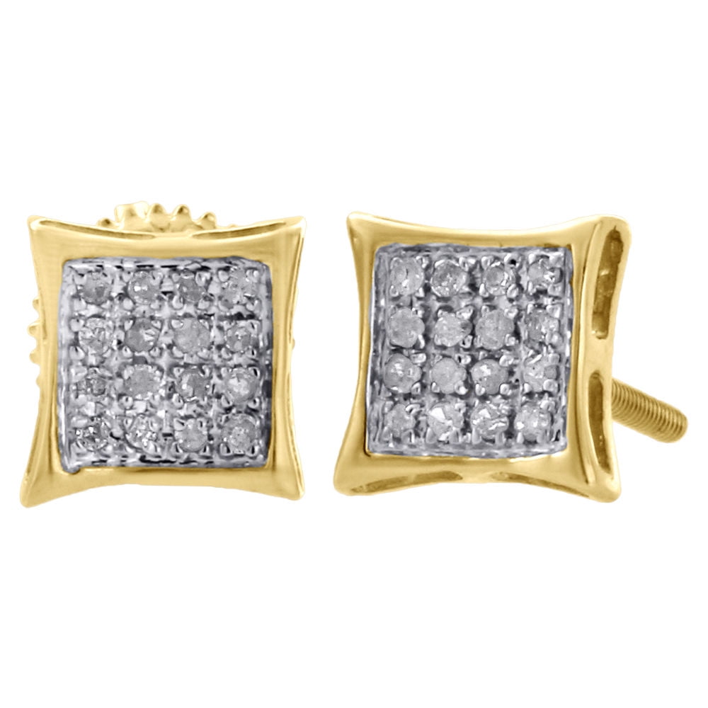 Jewelry For Less - 10K Yellow Gold Genuine Diamond Pave Studs Mini 6.80mm Kite Earrings 0.10 Ct