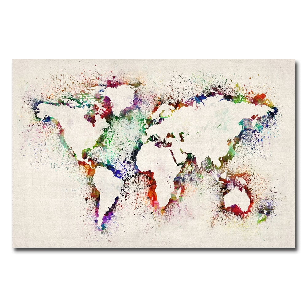 Trademark Art "World Map - Paint Splashes" Canvas Art by Michael Tompsett