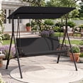 thumbnail image 2 of Gymax Balançoire de Patio Extérieure à 3 Places avec Accoudoirs, Auvent Inclinable Réglable et Support, Noir, 2 of 10