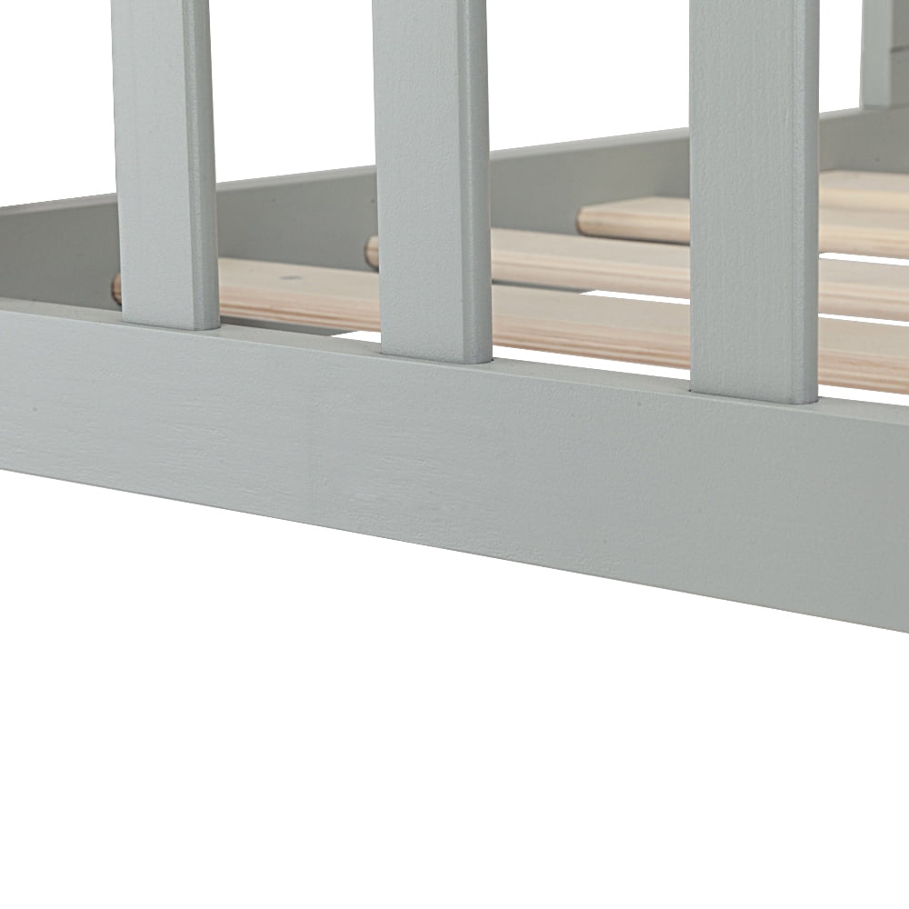 Private Jungle Wooden Baby Toddler Bed Children Bedroom Furniture with Safety Guardrails 53 x 30x 24.5 Inch，Gray