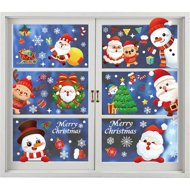 Calcomanía de copo de nieve de Feliz Navidad, pegatina electrostática de vidrio para ventana, copo de nieve, alce, árbol de Navidad, pegatinas de pared, decoración
