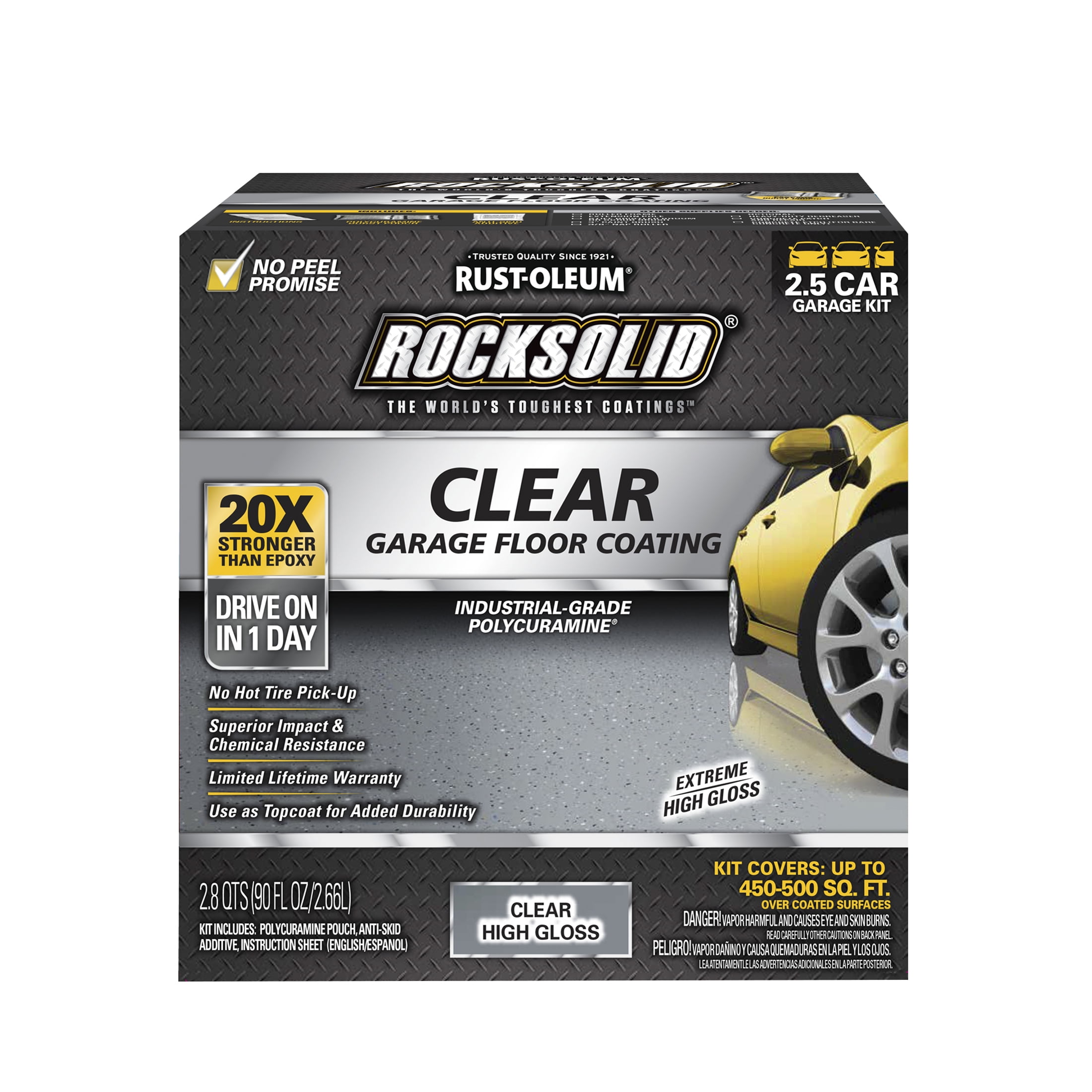Clear, Rust-Oleum RockSolid Garage Floor Coating Clear Topcoat-282829, High Gloss 2.5-Car, 90 oz Kit, 1 Pack