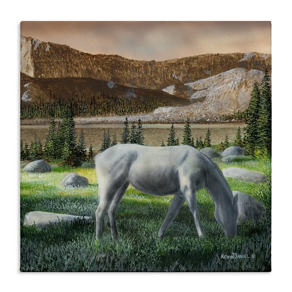 Stupell Industries Grazing Horses in Countryside Landscape & Nature Painting Wrapped Canvas Art Print Wall Art, 17 x 17