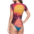 thumbnail image 3 of Uemuo Neon Sunset Cyberpunk Cityscape Pattern Women's One Piece Short Sleeve Swimsuit Rash Guard Surfing Modest Quick-drying Swimsuit Beach Essentials-Medium, 3 of 9