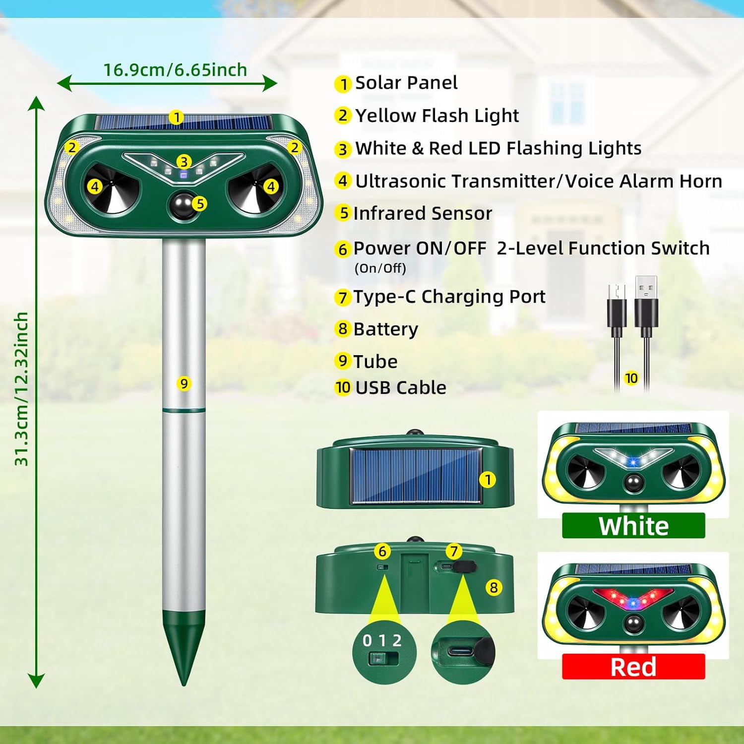 2026 Solar Ultrasonic Animal Repeller Outdoor with Flashing Lights&Upgraded Waterproof Motion Sensor Animal Deterrent Devices for Deer,Cat,Squirrel,Raccoon,Rabbit,Fox,Skunk Repellent for Yard Garden