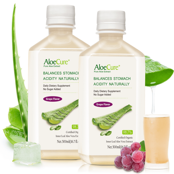 AloeCure USDA Organic Aloe Vera Juice Grape Flavor, Made Within 12
