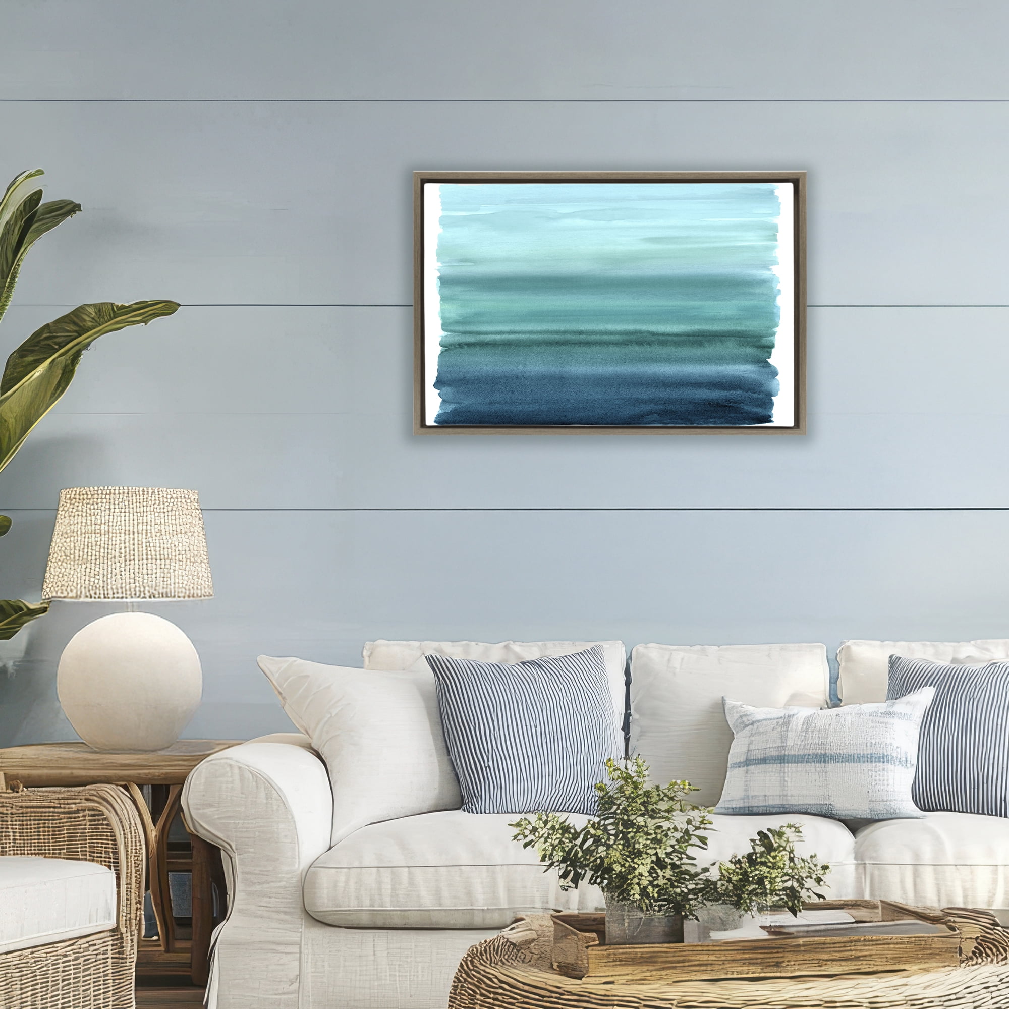 Stupell Industries Ombre Teal Gradient Brown Framed Floater Canvas Wall Art, design by Allie Corbin