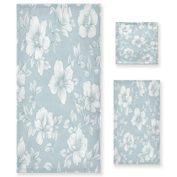 Three-Piece Towel Set Face Towel Towel Set Hand Towel Bath Towel Cotton Bath Towels Bath Towel Sets Hand Bath Towels Blue White Flower