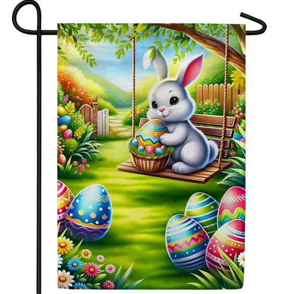 America Forever Easter Bunny Garden Flag 12.5 x18 inch Double Sided Rabbit Egg Hunt Swing Cute Hare Farmland Small Spring Holiday Seasonal Easter Day Flags for Outdoor Yard Lawn Decoration
