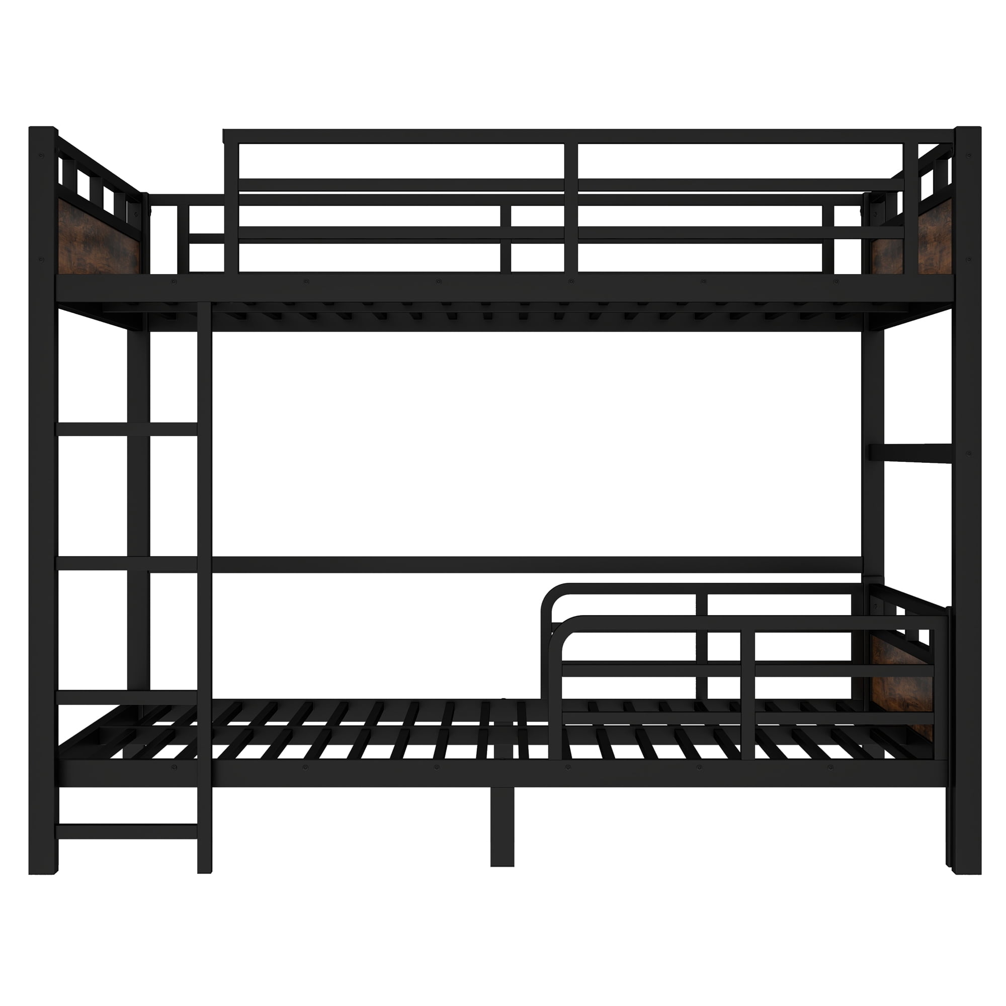 Leumius Full XL over Full XL Metal Bunk Bed,Metal Loft Bed and Metal Platform Beds with Ladder & Safety Guardrail,Black