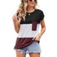 thumbnail image 1 of Camiseta de Mujer Cuello Redondo Manga Corta Contraste Color Top Camiseta cómoda para Fiesta Oficina Vino Rojo L, 1 of 6