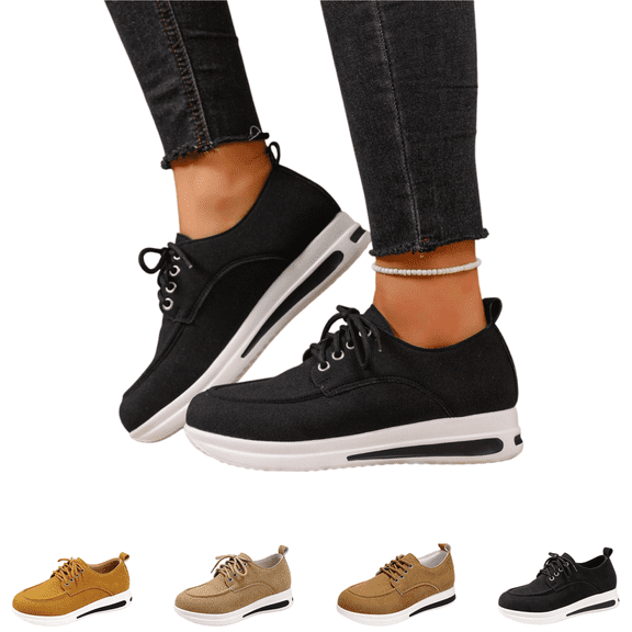 EKVAHL Orthopedic Dress Shoes for Women Lace Up Platform Casual Shoes, Soft Upper Comfort Walking Sneakers, Lightweight Non Slip Wedge Sole Daily Oxford Shoes