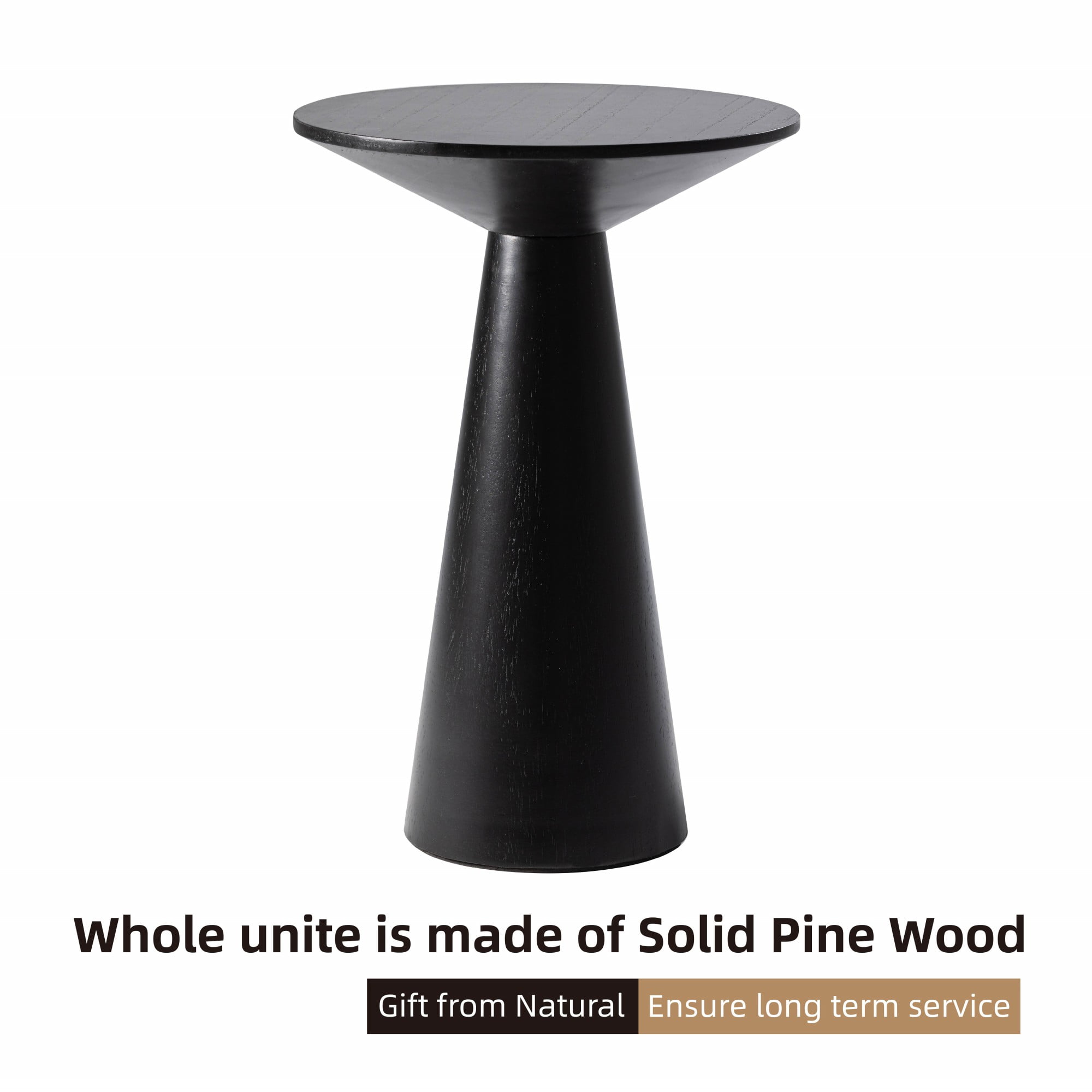 COZAYH Farmhouse Pedestal Small End Table Round Martini Table Wood Plant Stand Rustic Drink Table for Small Space Living Room, Bedroom, Black
