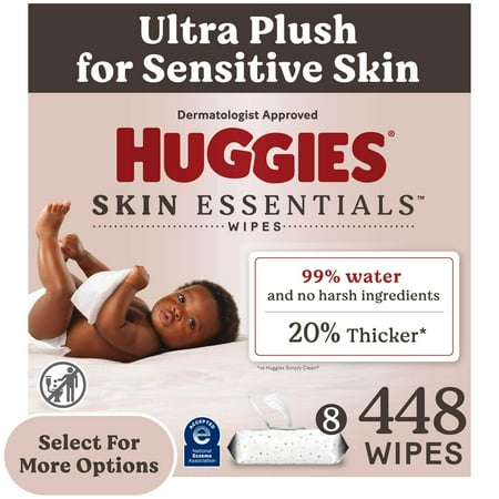Huggies Skin Essentials Baby Wipes, 8 Pack, 448 Total Count (Select for More)