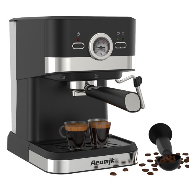 yeacher Aeomjk Retro Espresso Machine with 20Bar Pressure, Auto Milk Frother, 1.5L Tank, Single/Double Cup Brewing, Visual Thermometer, Compact Design for Latte & Cappuccino, 110V US Plug, Black